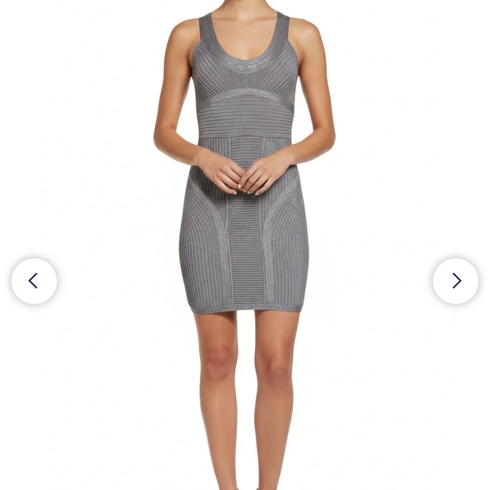 Herve Leger silver and grey bandage sleeveless cocktail dress Medium